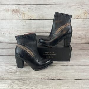 Bed Stu Yuno Womens Sz 7.5 Ankle Boots Black Icicle Rustic Zip Heels Booties